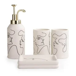 Elegant Line Drawing Bathroom Set - Stylish Home Decor Essentials