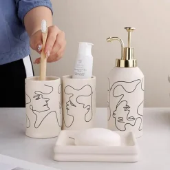 Elegant Line Drawing Bathroom Set - Stylish Home Decor Essentials