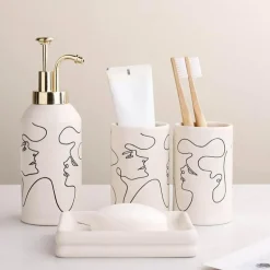 Elegant Line Drawing Bathroom Set - Stylish Home Decor Essentials