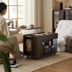 Elegant Walnut Adjustable Rotating Side Table