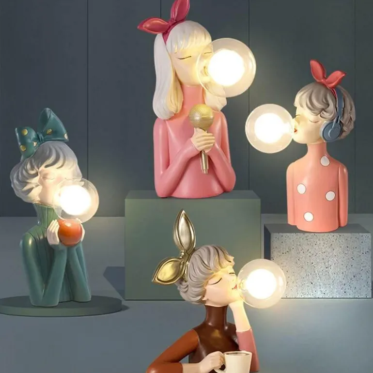 Elegante Tischlampe aus Kunstharz – Stilvolle Schlafzimmerbeleuchtung für Mädchen