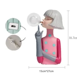 Elegante Tischlampe aus Kunstharz – Charmante Wohndekoration für Mädchen