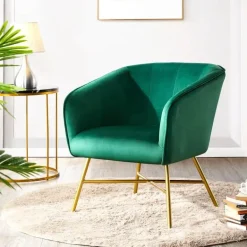 Eleganter Akzentstuhl aus grünem Samt – Stilvoller Loungesessel für Wohnräume