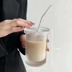 Eleganter Glasbecher mit Strohhalm – Kaffee-/Teegeschenk im japanischen Stil