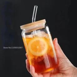 Eleganter Glasbecher mit Strohhalm – Kaffee-/Teegeschenk im japanischen Stil