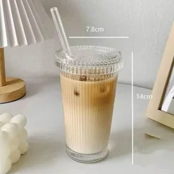 Eleganter Glasbecher mit Strohhalm – Kaffee-/Teegeschenk im japanischen Stil