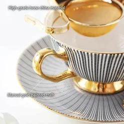 Elegantes graues Teetassen-Set – 200 ml, Porzellan mit goldenen Akzenten