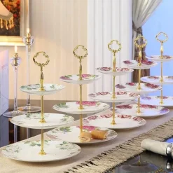 Elegantes Obstteller-Set aus Bone China mit Tortenständer – Buffetgeschirr