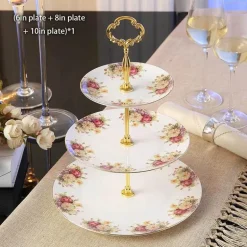 Elegantes Obstteller-Set aus Bone China mit Tortenständer – Buffetgeschirr