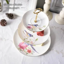 Elegantes Obstteller-Set aus Bone China mit Tortenständer – Buffetgeschirr