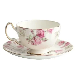 Elegantes Royal Rose Teeservice - Teekanne, Teetassen, Milchkännchen, Zuckerdose, Untertasse