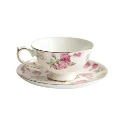 Elegantes Royal Rose Teeservice - Teekanne, Teetassen, Milchkännchen, Zuckerdose, Untertasse