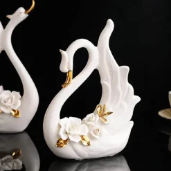 Elegantes Schwanenskulpturen-Set – Keramik-Heimdekor, Hochzeitsgeschenk