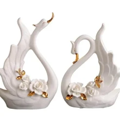 Elegantes Schwanenskulpturen-Set – Keramik-Heimdekor, Hochzeitsgeschenk