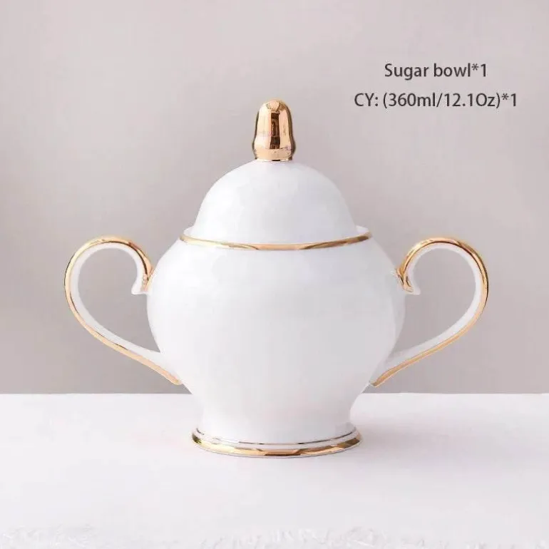 Elegantes Tee- und Kaffeeservice aus Bone China – Weiße und goldene Porzellantassen