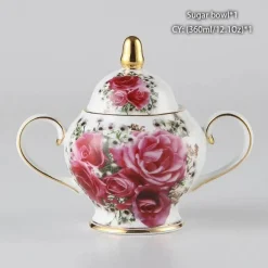 Elegantes Teeservice aus Knochenporzellan – Teekanne, Tassen, Untertassen, Zuckerdose, Krug