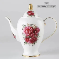 Elegantes Teeservice aus Knochenporzellan – Teekanne, Tassen, Untertassen, Zuckerdose, Krug