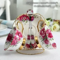 Elegantes Teeservice aus Knochenporzellan – Teekanne, Tassen, Untertassen, Zuckerdose, Krug