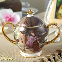 Elegantes Teeservice aus Bone China – inklusive Zuckerdose und Sahnegießer für die Unterhaltung