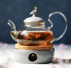 Elegantes Teeservice aus Porzellan mit Kerzenwärmer aus Glas – das perfekte Geschenk für Teeliebhaber