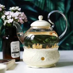 Elegantes Teeservice aus Porzellan mit Kerzenwärmer aus Glas – das perfekte Geschenk für Teeliebhaber