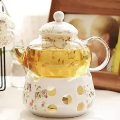 Elegantes Teeservice aus Porzellan mit Kerzenwärmer aus Glas – das perfekte Geschenk für Teeliebhaber