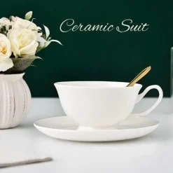 Elegantes Teetassen-Set aus Bone China – Schwarzes Kaffeegeschirr mit Untertasse und Löffel