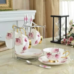 Elegantes Teetassen-Set aus Bone China – 200 ml Kaffeetassen für ein romantisches britisches Café