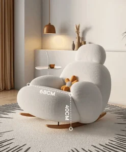 Ergonomic White Lounge Chair - Modern Fluffy Design