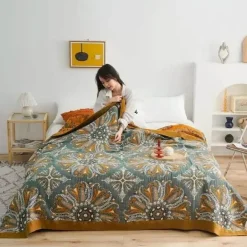 Ethnische Baumwolldecke & Überwurf – Boho Floral Gauze Sommerdecke