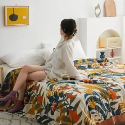 Ethnische Baumwolldecke & Überwurf – Boho Floral Gauze Sommerdecke
