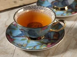 Europäisches Tee- und Kaffeeset mit blauem Vogel – Tasse aus Knochenporzellan, Teekanne, Zuckerdose, Milchkännchen
