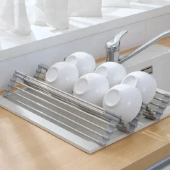 Faltbarer Geschirrständer aus Edelstahl – platzsparender Küchen-Organizer