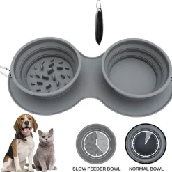 Faltbarer Reise-Futternapf für Haustiere – Doppelter Futternapf für Hunde und Katzen