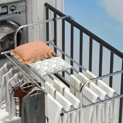 Faltbarer Wäscheständer aus Edelstahl – Platzsparender Balkon-Kleiderbügel