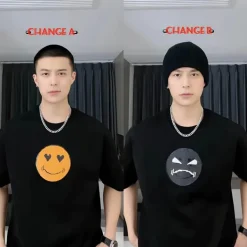 Farbwechselndes Smiley-T-Shirt – Unisex Pailletten-Mood Swing Top