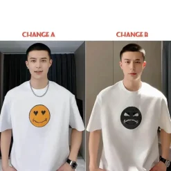 Farbwechselndes Smiley-T-Shirt – Unisex Pailletten-Mood Swing Top