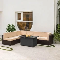 Feuerstellentisch aus blauem Stein – Eleganter Versammlungstisch für die Terrasse im Freien