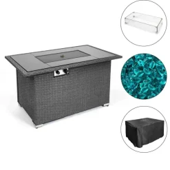 Feuerstellentisch aus blauem Stein – Eleganter Versammlungstisch für die Terrasse im Freien