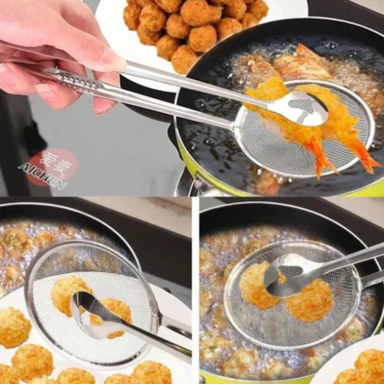 Filterlöffelzange aus Edelstahl – Küchenhelfer zum Braten und Grillen