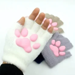 Fingerlose Handschuhe mit 3D-Katzenpfoten – weiches, pelziges Katzenzubehör