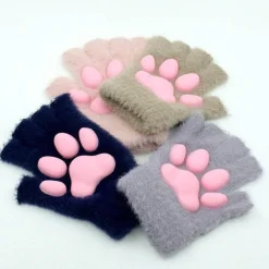 Fingerlose Handschuhe mit 3D-Katzenpfoten – weiches, pelziges Katzenzubehör