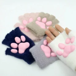 Fingerlose Handschuhe mit 3D-Katzenpfoten – weiches, pelziges Katzenzubehör