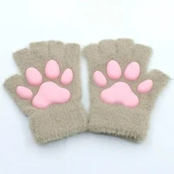 Fingerlose Handschuhe mit 3D-Katzenpfoten – weiches, pelziges Katzenzubehör