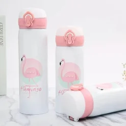 Flamingo Isolierte Vakuumflasche mit hüpfendem Deckel – Stilvolle Wasserflasche