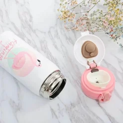 Flamingo Isolierte Vakuumflasche mit hüpfendem Deckel – Stilvolle Wasserflasche