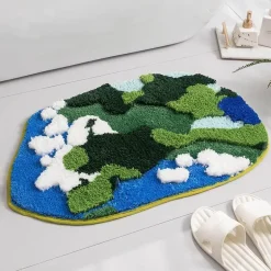 Flocked Moss Bath Rug - Soft Green Bathroom Mat