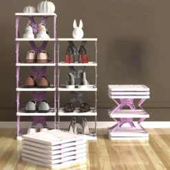 Foldable Shoe Storage Rack - Stackable Space Saver Organizer