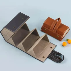 Folding Leather Eyeglasses Case - Travel Organizer Holder