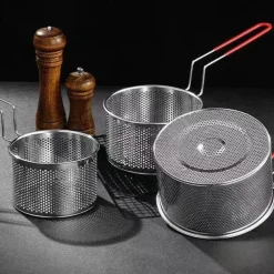 Frittierkorb aus Edelstahl – Pommes-Frites-Sieb, Abtropfwerkzeug für knuspriges Kochen